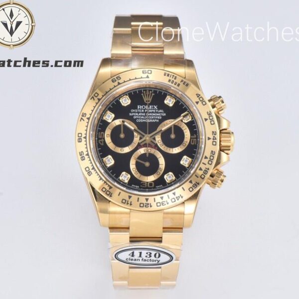 Super Clone Watches – Rolex Daytona 18K Gold Black Diamond Dial m116508-0016