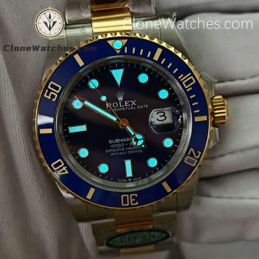 Super Clone Watches - Rolex Gold Blue Submariner 126613LB