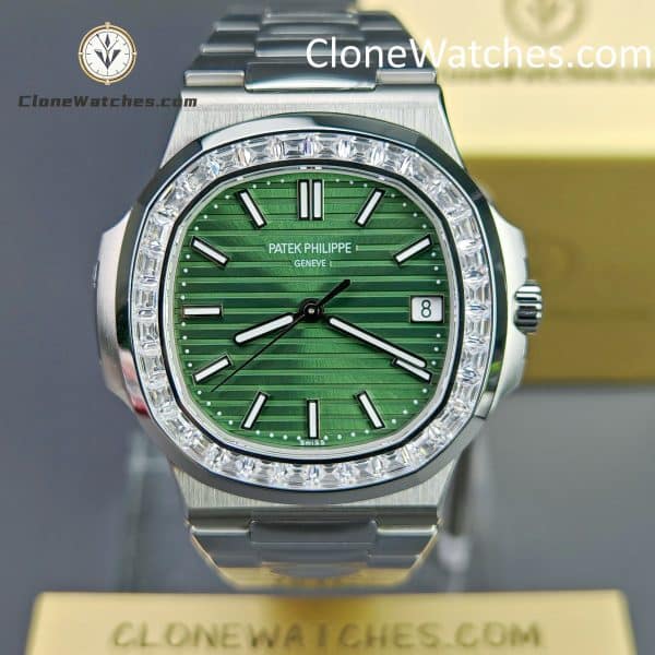 Patek Philippe Super Clone Watches 1:1 Nautilus 5711 Green Dial Diamond Bezel