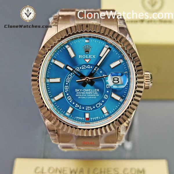 Rolex Super Clone Watches 1:1 Sky Dweller Rose Gold Blue Oyster m336935-0005 9002 Movement