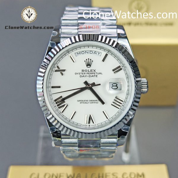 Rolex Super Clone Watches 1:1 Day Date White Dial 40mm m228239-0046 3255 Movement
