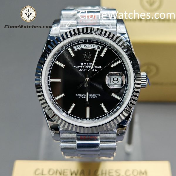 Rolex Super Clone Watches 1:1 Day Date Black Dial 40mm m228239-0004 3255 Movement