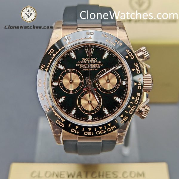 Rolex Super Clone Watches 1:1 Daytona 18K Rose Gold Black Dial M116515LN-0012 4130 Movement