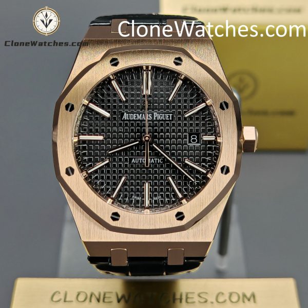 Audemars Piguet Super Clone Watches 1:1 Royal Oak Rose Gold 15400 Black Dial Rubber Strap