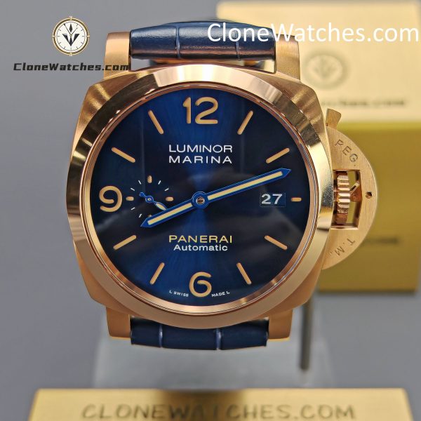Panerai Super Clone Watches 1:1 18K Rose Gold Blue Dial Luminor Marina Goldtech™  PAM1114
