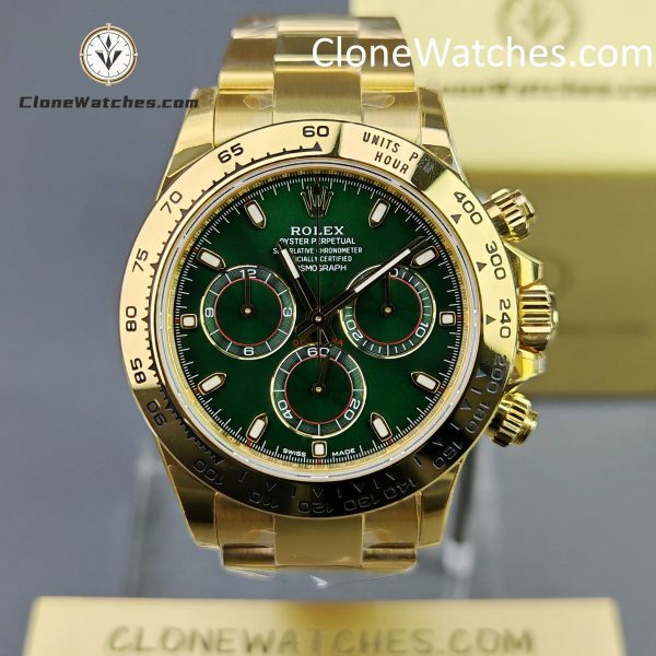 Rolex Super Clone Watches 1:1 Daytona 18K Gold Green Dial M116508-0013 4130 Movement