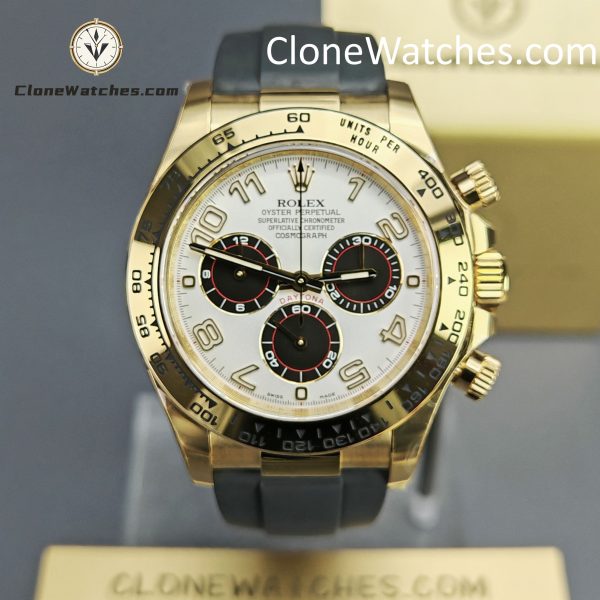 Rolex Super Clone Watches 1:1 Daytona White Arabic Dial Oysterflex Rubber Strap M116518 4130 Movement