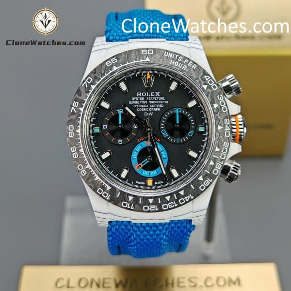 Modified Super Clone Watches 1:1 DiW Rolex Daytona Quartz Fiber Unique Piece RACING BLUE