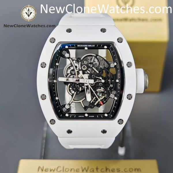 Richard Mille Super Clone Watches 1:1 RM 055 Ceramics Tourbillon White Strap