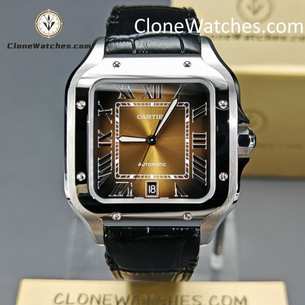 Cartier Super Clone Watches 1:1 Santos Gradient Brown Dial 39.8MM WSSA0064 Black Leather Belt