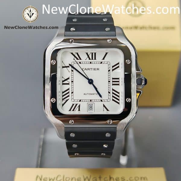 Cartier Super Clone Watches 1:1 Santos Series White Dial 39.8MM WSSA0018 Rubber Strap
