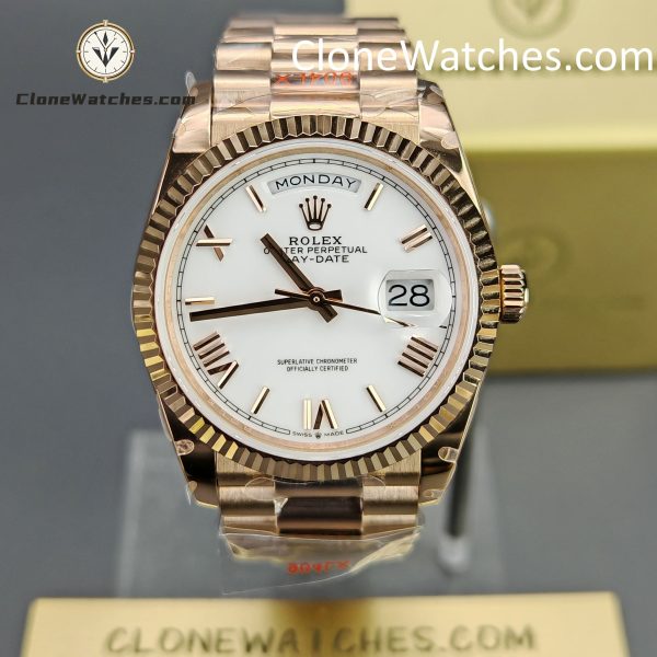 Rolex Super Clone Watches 1:1 Day Date Rose Gold White Dial 36mm m128235-0070 3255 Movement