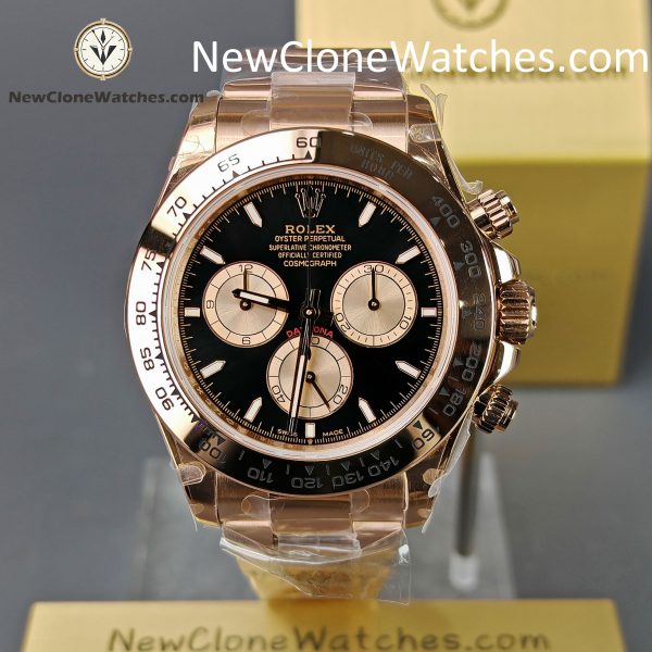 Rolex Super Clone Watches 1:1 Daytona 18K Rose Gold Black Dial m126505-0001 4131 Movement