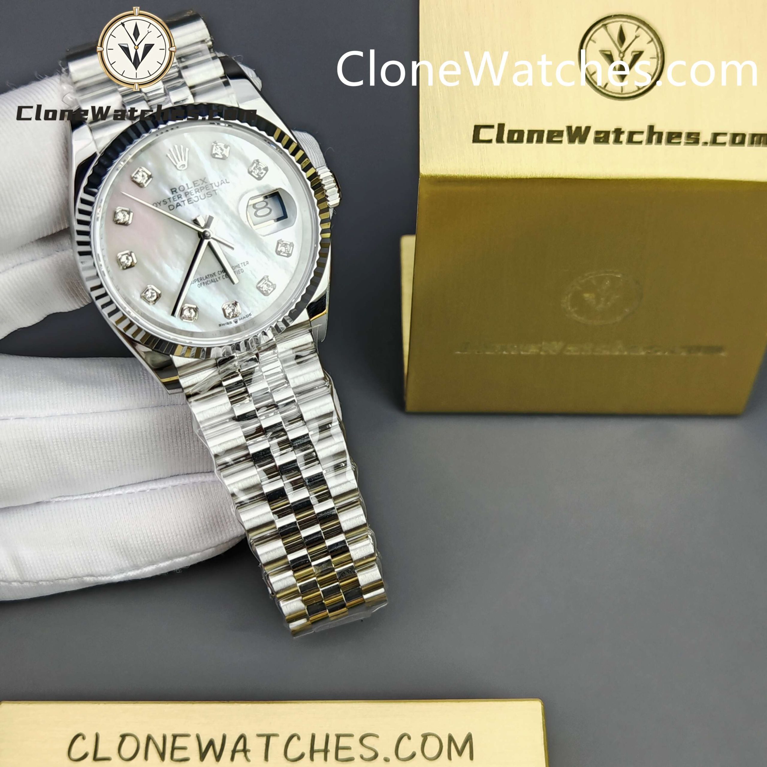 Rolex Super Clone Watches 1:1 DateJust Mother of Pearl Diamond Dial Jubilee 36MM m126234-0019 3235 Movement - Image 3