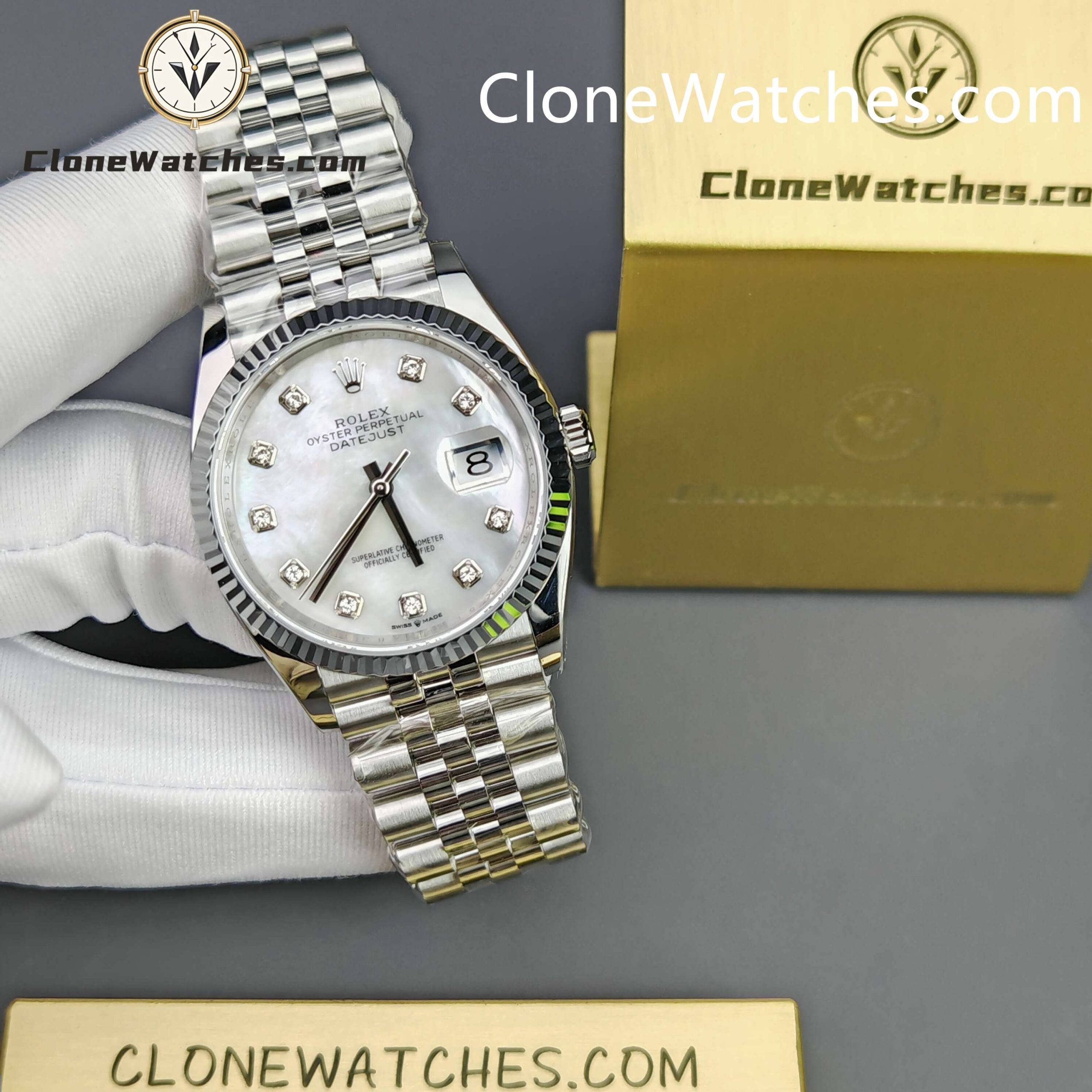 Rolex Super Clone Watches 1:1 DateJust Mother of Pearl Diamond Dial Jubilee 36MM m126234-0019 3235 Movement - Image 4