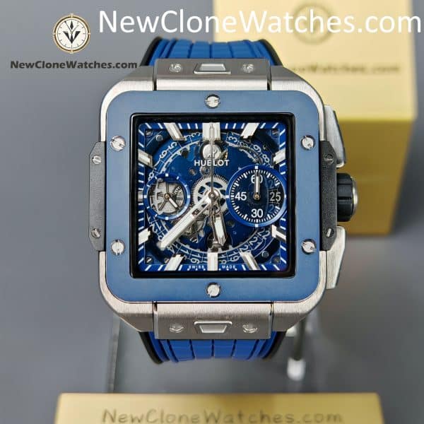 Hublot Super Clone Watches 1:1 Square Bang Unico Titanium Blue Ceramic 42MM 821.NL.5170.RX
