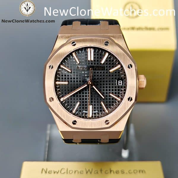 Audemars Piguet Super Clone Watches 1:1 Royal Oak 15510 Rose Gold Black Dial Alligator Leather Strap 41MM