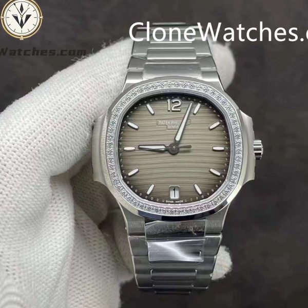 Super Clone Watches – Patek Philippe Nautilus Gray Dial Diamond Frame 7118/1200A-011