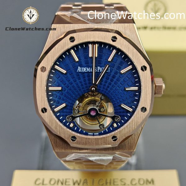 Audemars Piguet Super Clone Watches 1:1 Royal Oak Rose Gold 26522OR Blue Tourbillon Dial 41mm