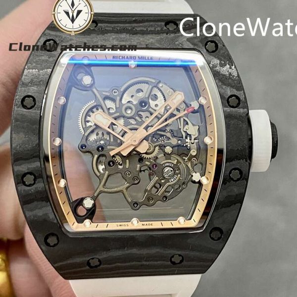 Super Clone Watches – Richard Mille 055 Carbon Tourbillon White Strap