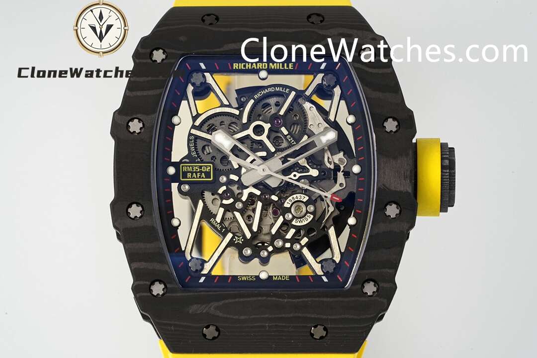 Richard Mille Super Clone Watches 1:1 RM 035 – 02 NTPT Carbon Fiber Yellow Rubber Strap - Image 2