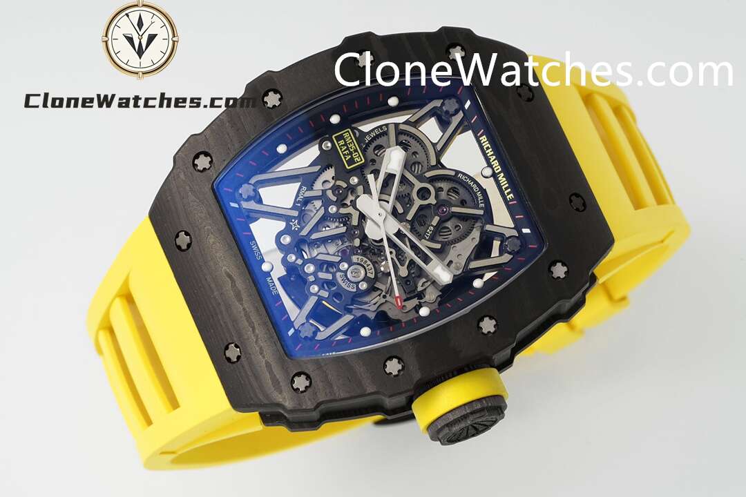 Richard Mille Super Clone Watches 1:1 RM 035 – 02 NTPT Carbon Fiber Yellow Rubber Strap - Image 6