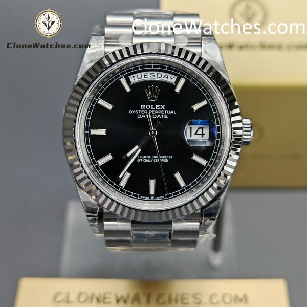 Super Clone Watches – Rolex Day Date Black Dial m228239-0004 VSF Version
