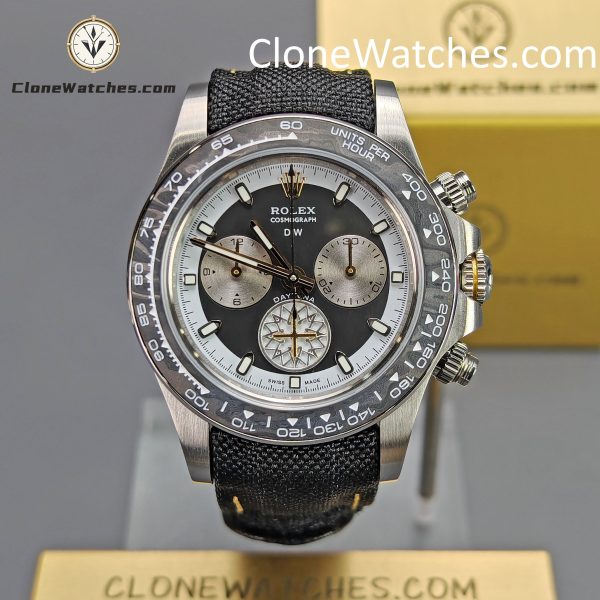 Modified Super Clone Watches 1:1 DiW Rolex Daytona "EXCEPTIONAL UNIQUE" 4130 Movement Black Strap