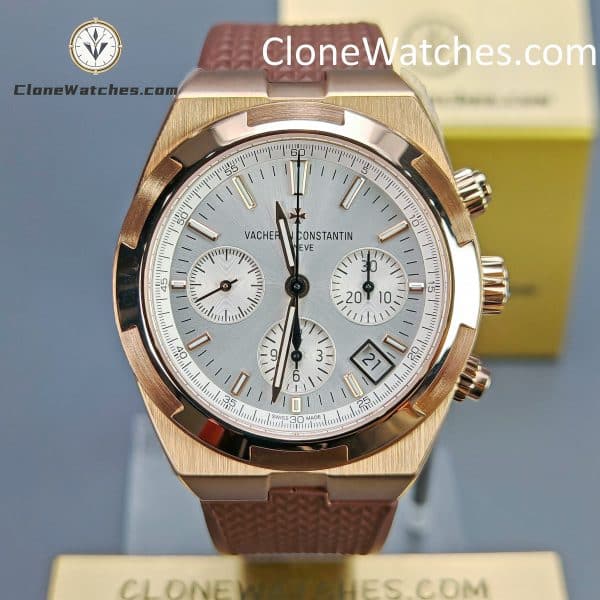 Vacheron Constantin Super Clone Watches 1:1 Overseas Chronograph Rose Gold 5500V/000R-B074 White Dial