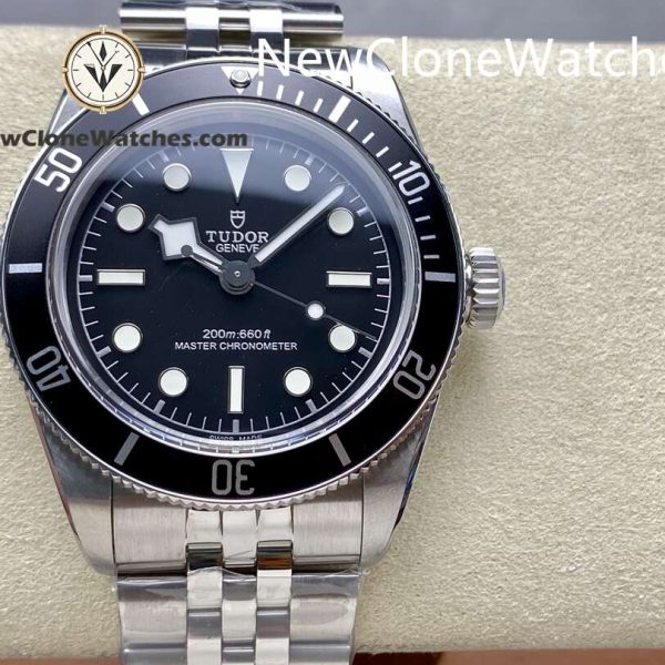 Buy your premier Super Clone Watches: Tudor Black Bay Monochrome. Slimmer 41mm case with a black bezel, silver hands, and a 5-link bracelet.