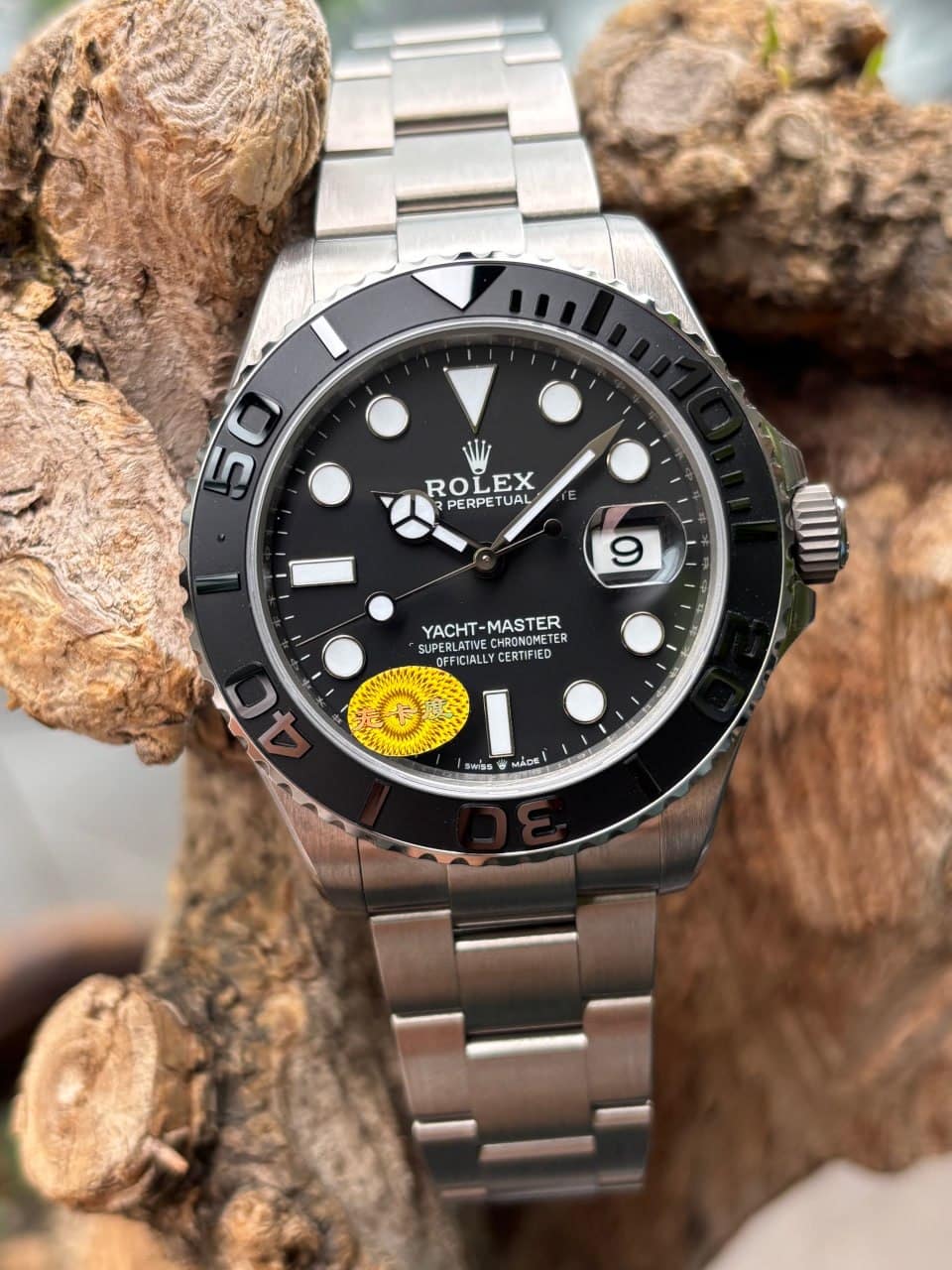 Yacht-Master 226627 super clone dial close-up — matte grey-black lacquer and Rolex crown