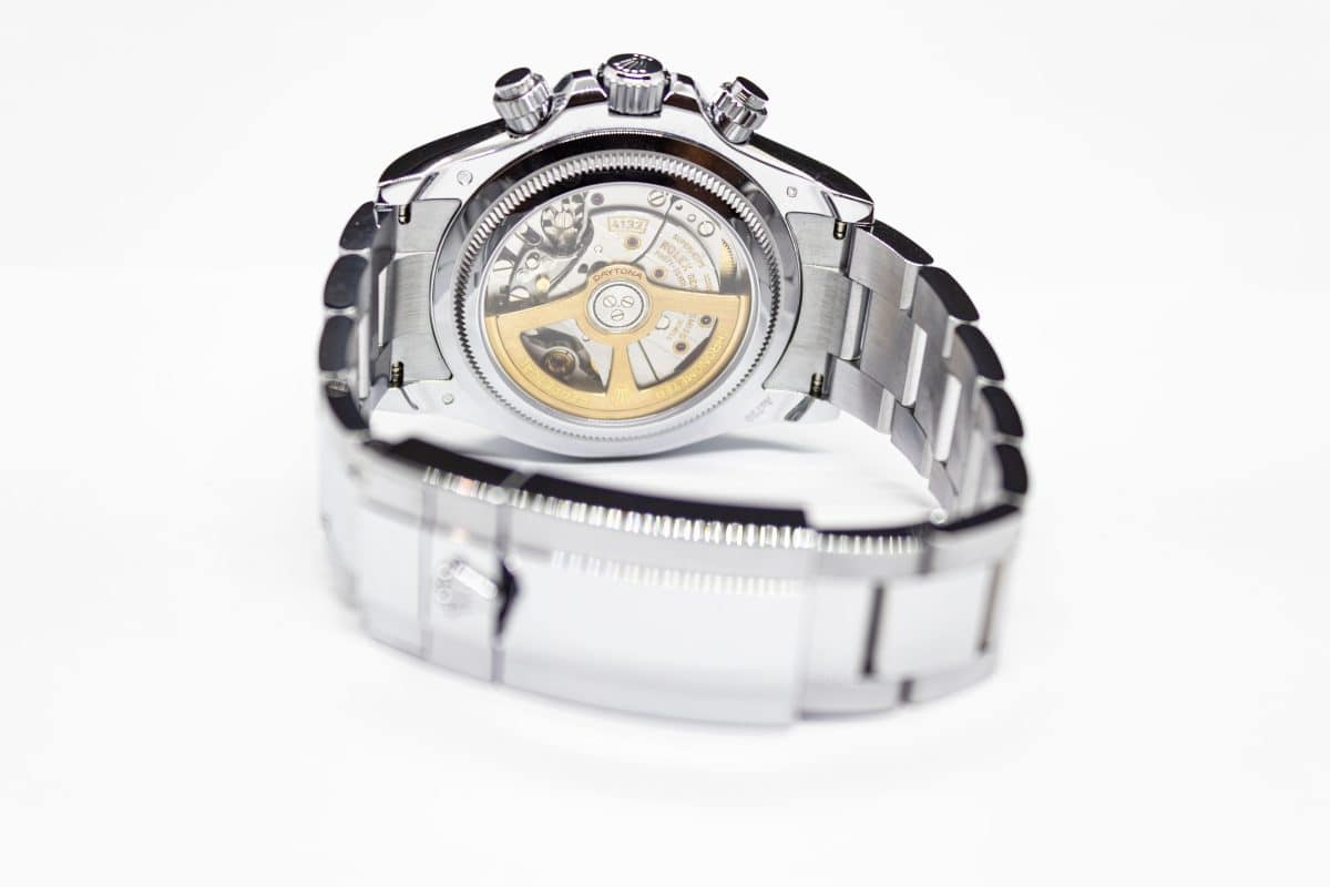 QF Daytona 126529LN super clone sapphire exhibition caseback showing the JH4132-FS free-sprung movement