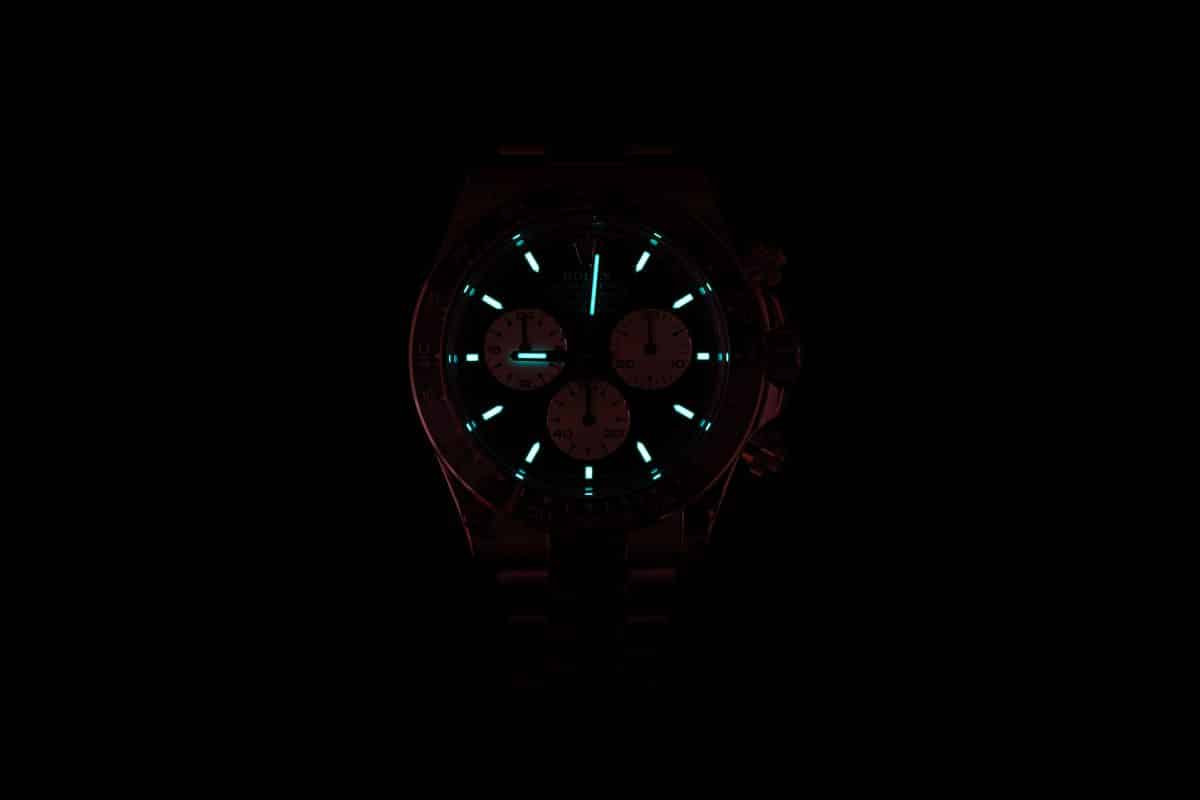 QF Daytona Le Mans 126529LN super clone lume shot, even Chromalight style glow on indices and hands