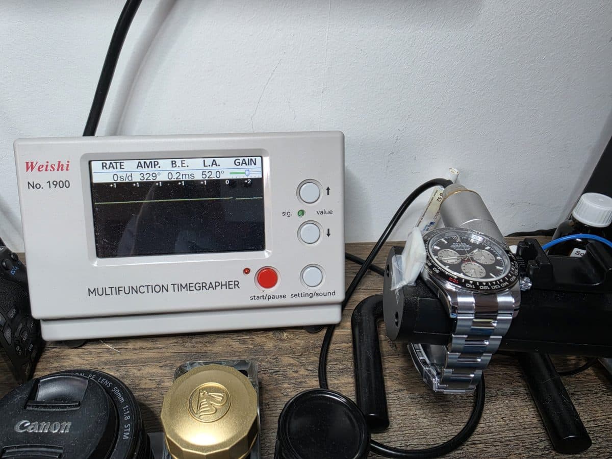 QF JH4132-FS super clone timegrapher result showing 0 seconds per day rate and 329 degree amplitude