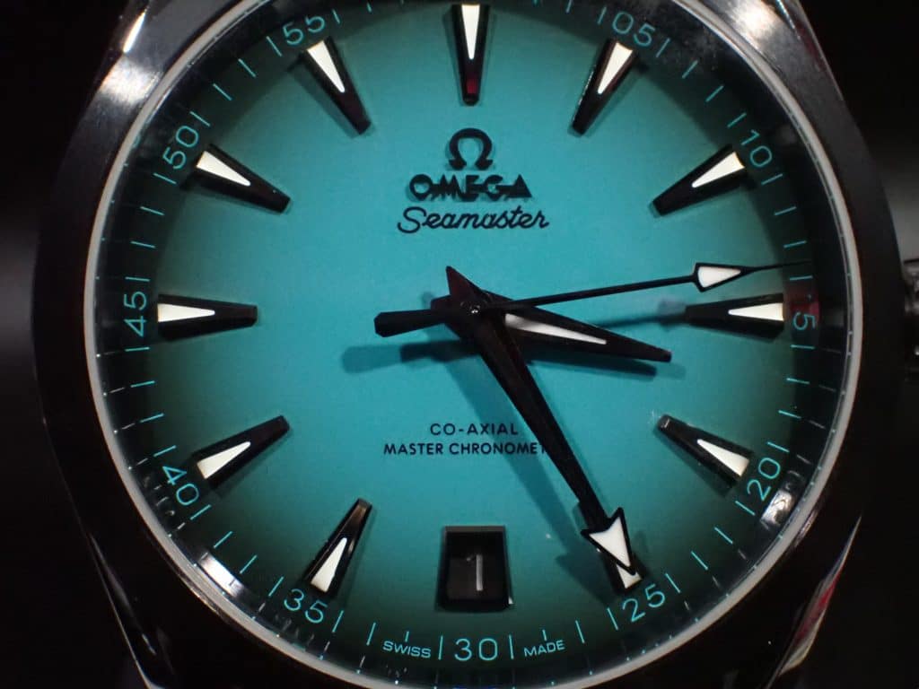 VSF-Omega-Aqua-Terra-turquoise-fume-dial-DLC-markers-super-clone
